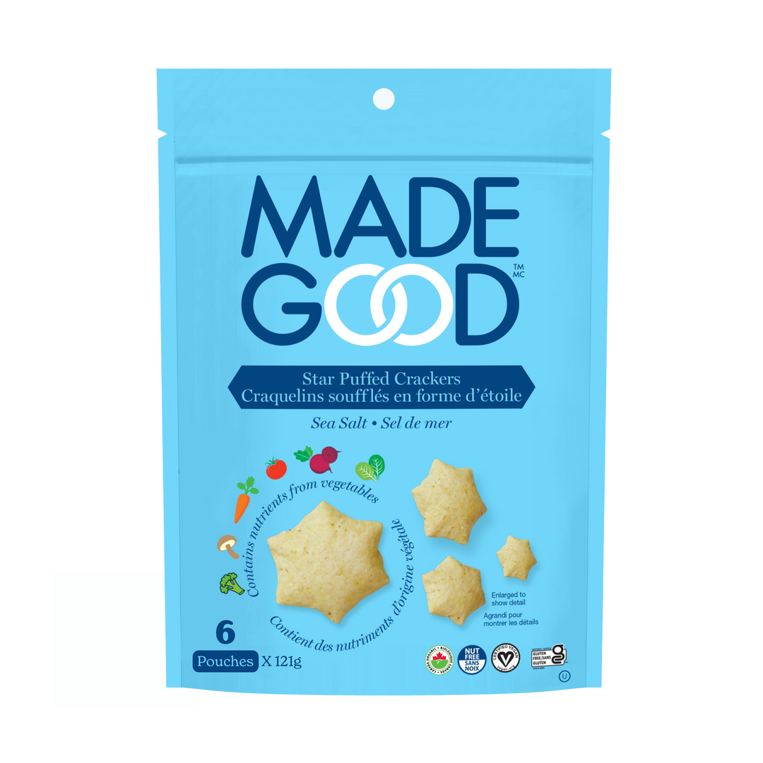 6 pouches of MadeGood sea sale star puffed crackers