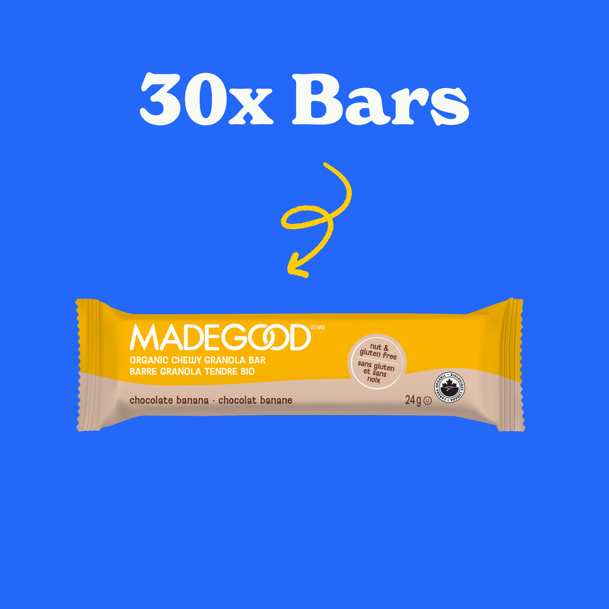 30 units of MadeGood chocolate banana granola bars
