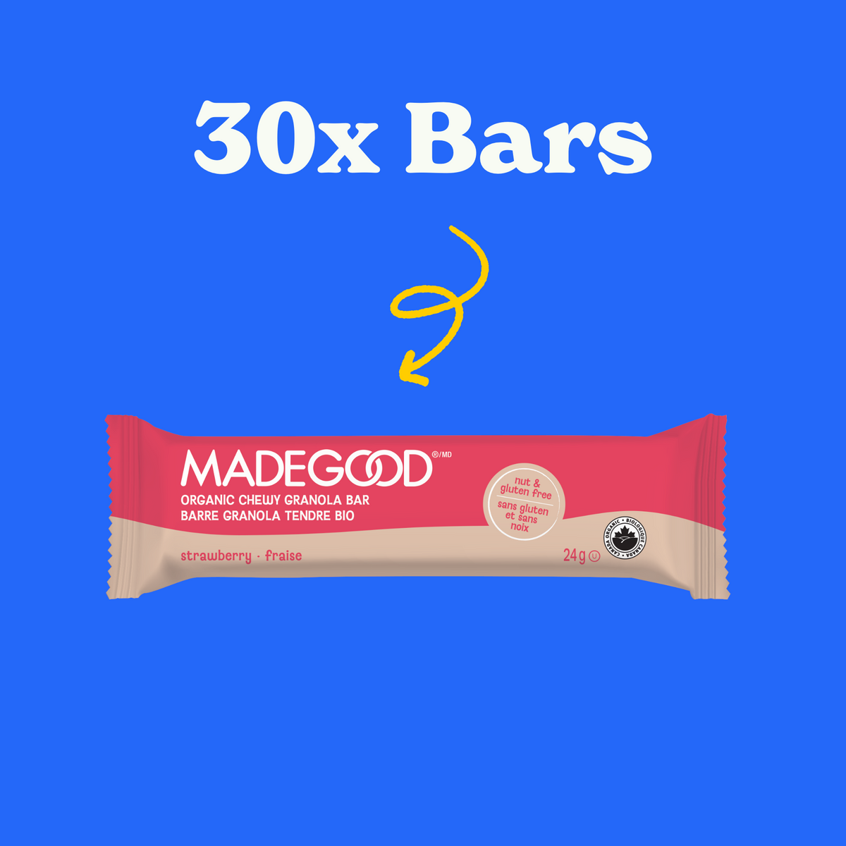 30 bars of MadeGood strawberry granola bars