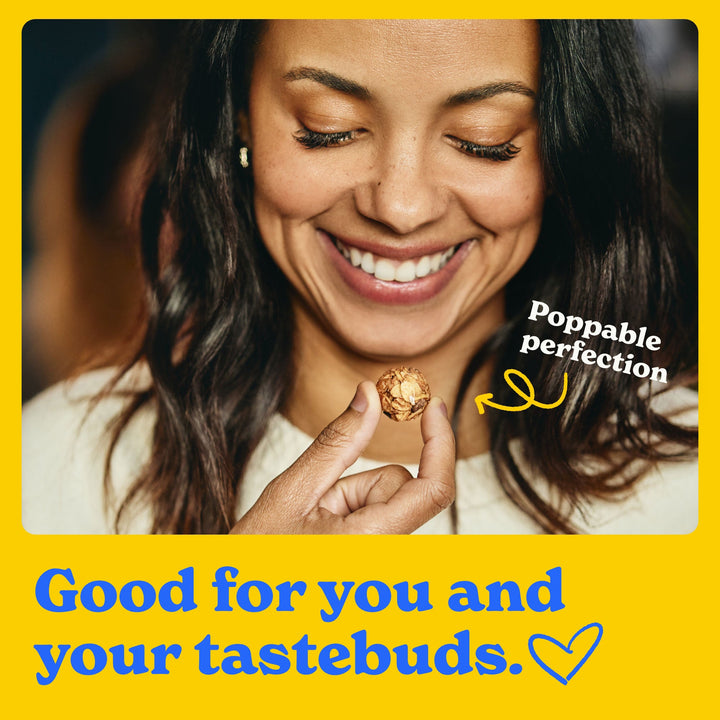 Good for you and your tastebuds: a woman enjoying a MadeGood granola bite