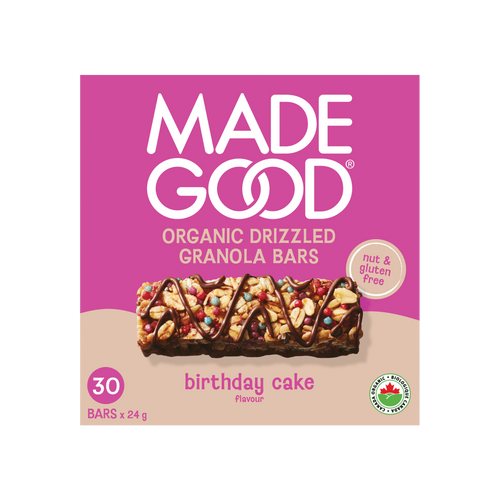 A box of 30x birthday cake granola bars