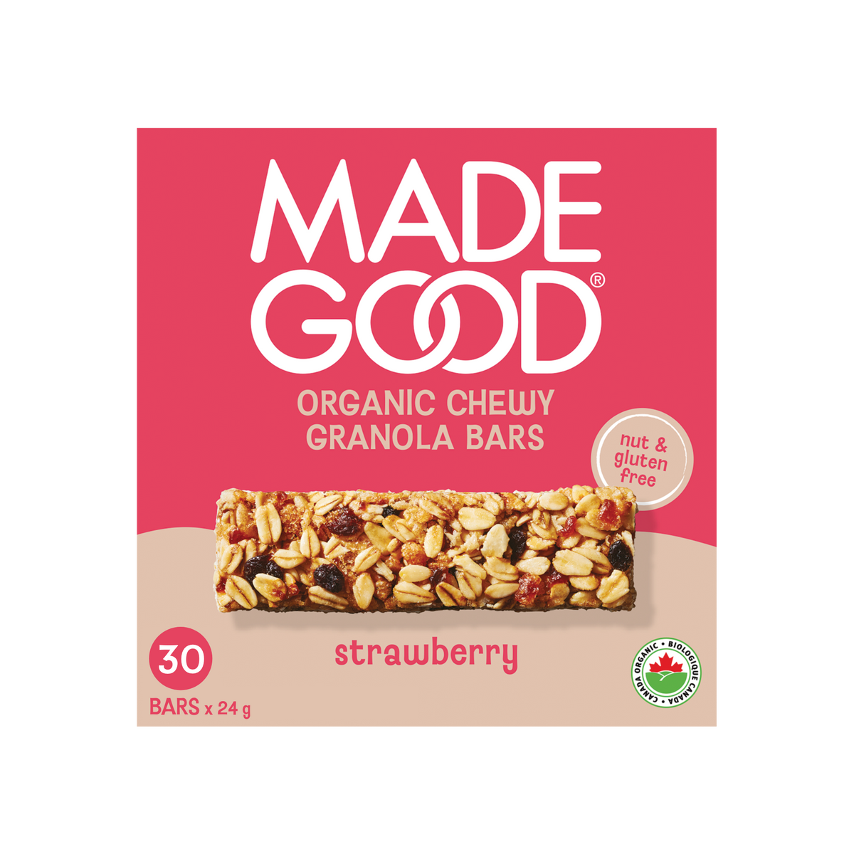 A box of MadeGood strawberry granola bars