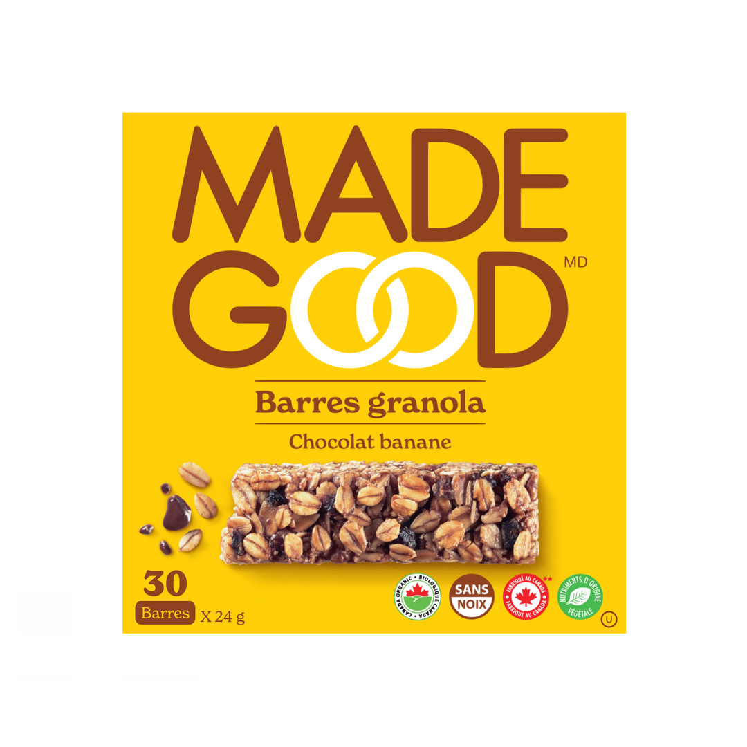 Une boite de 30 barres granola saveur chocolate banane