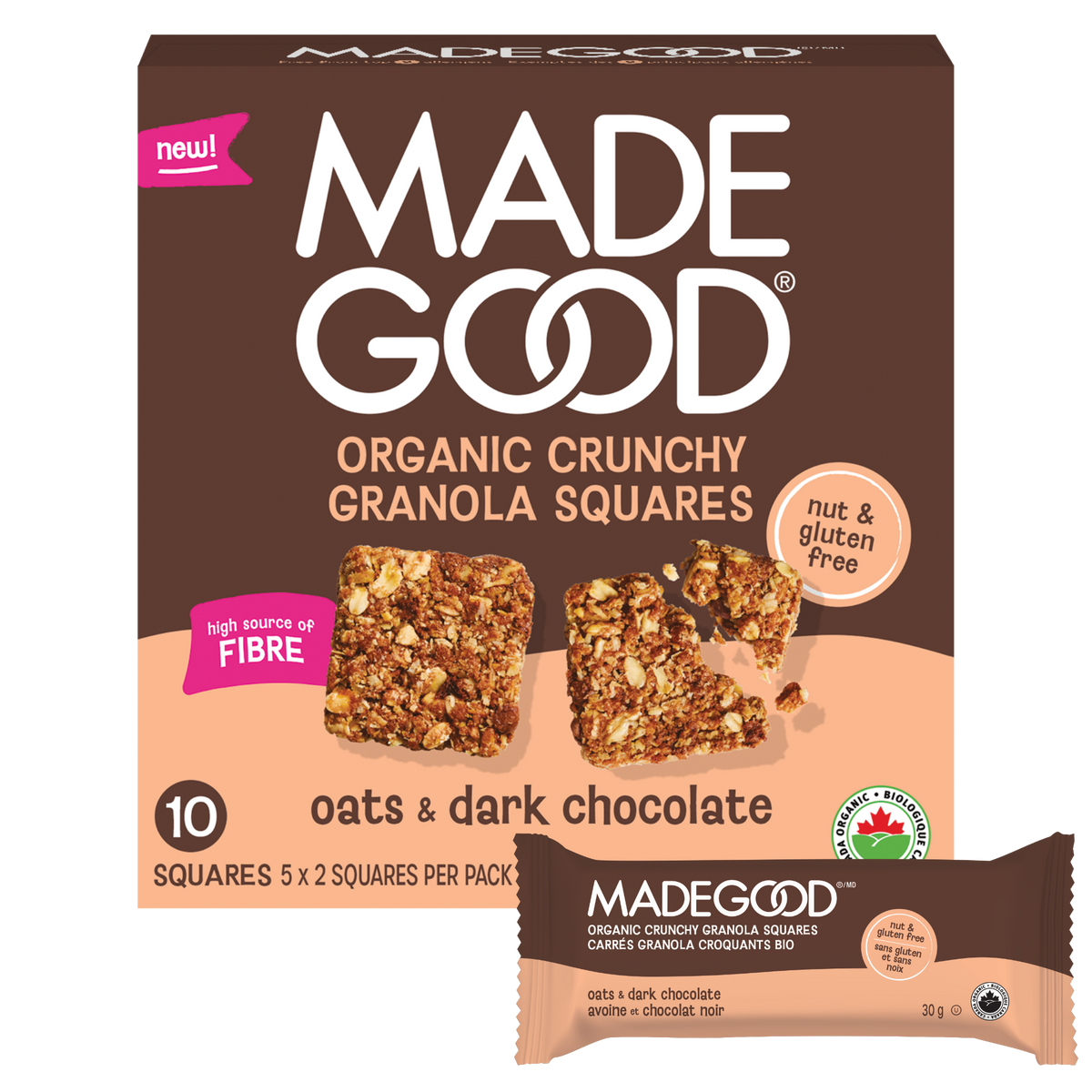Carrés de granola croustillants - Avoine et chocolat noir