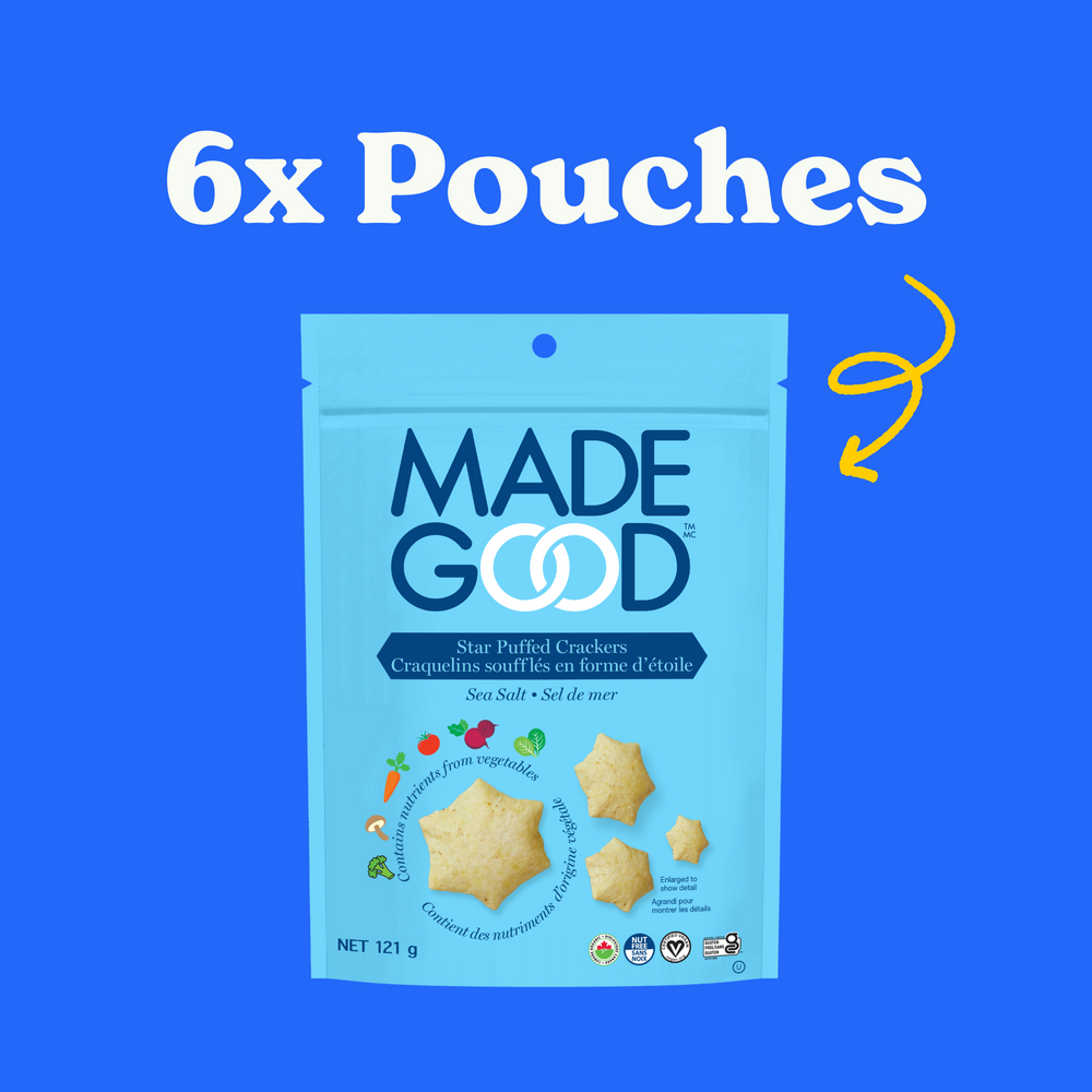 6 pouches of MadeGood sea sale star puffed crackers