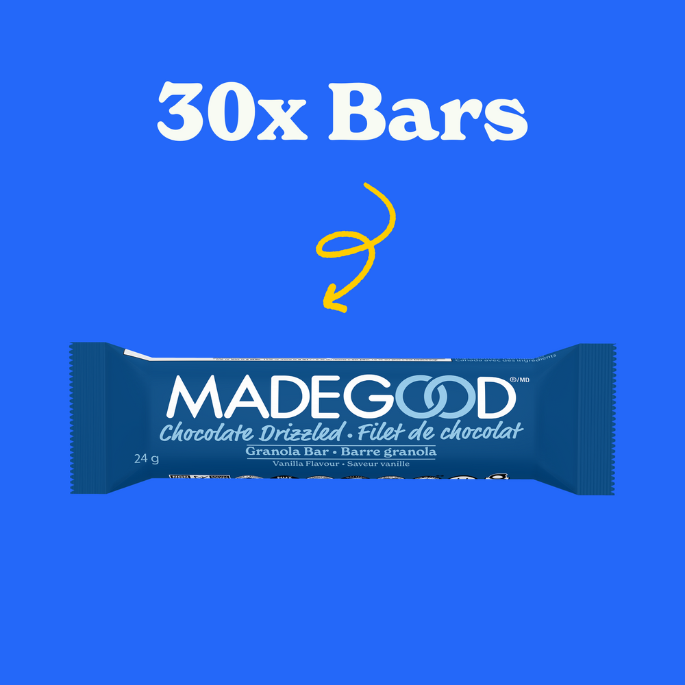 30 bars of MadeGood chocolate drizzled granola bar in vanilla flavour