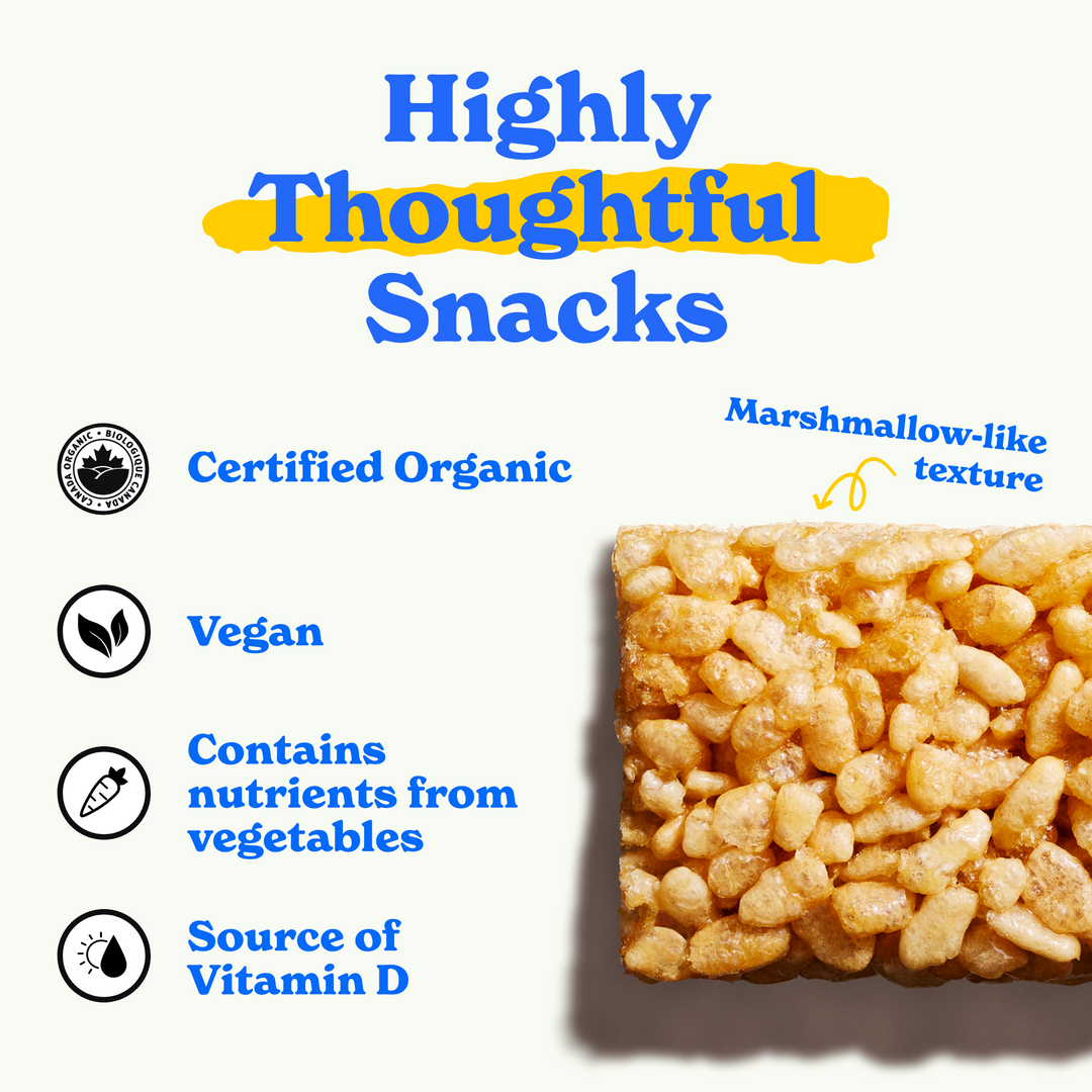 Highly thoughtful snacks: certified organic, vegan, contains nutrients from vegetables, source of vitamin D