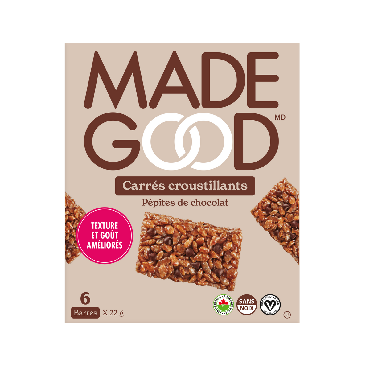 36 barres de MadeGood pepites de chocolate carres croustillants