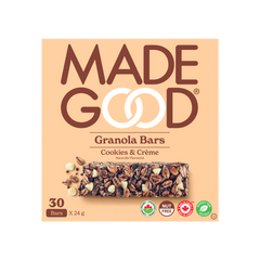 A box with 30 MadeGood cookies & creme granola bars