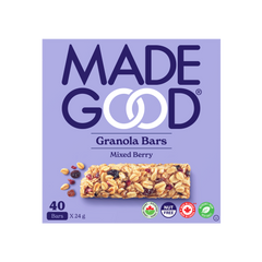 a box with 40 MadeGood mixed berry granola bars