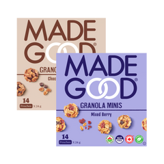 24 pouches of MadeGood granola minis with 14 in each flavour: Mixed berry and chocolate chip