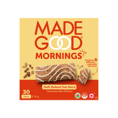 A box of 30 MadeGood mornings cinnamon bun soft baked oat bars