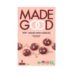 A box of MadeGood red velvet soft baked mini cookies