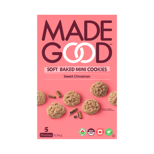A box of MadeGood sweet cinnamon soft baked mini cookies