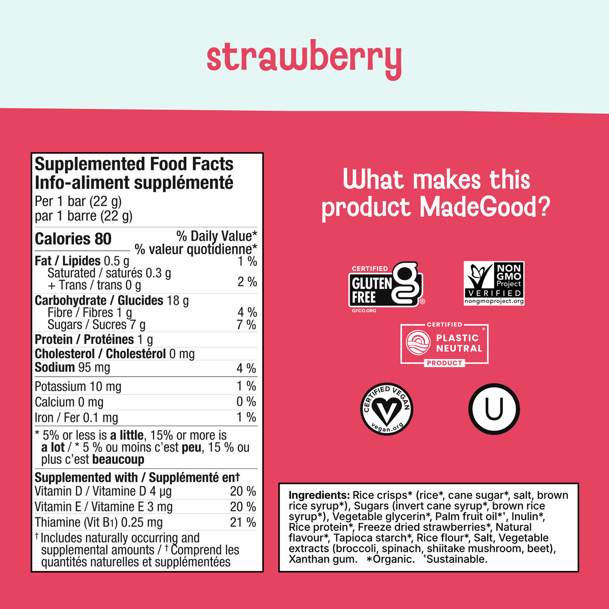 Carrés croustillants aux fraises (total de 36 unités)