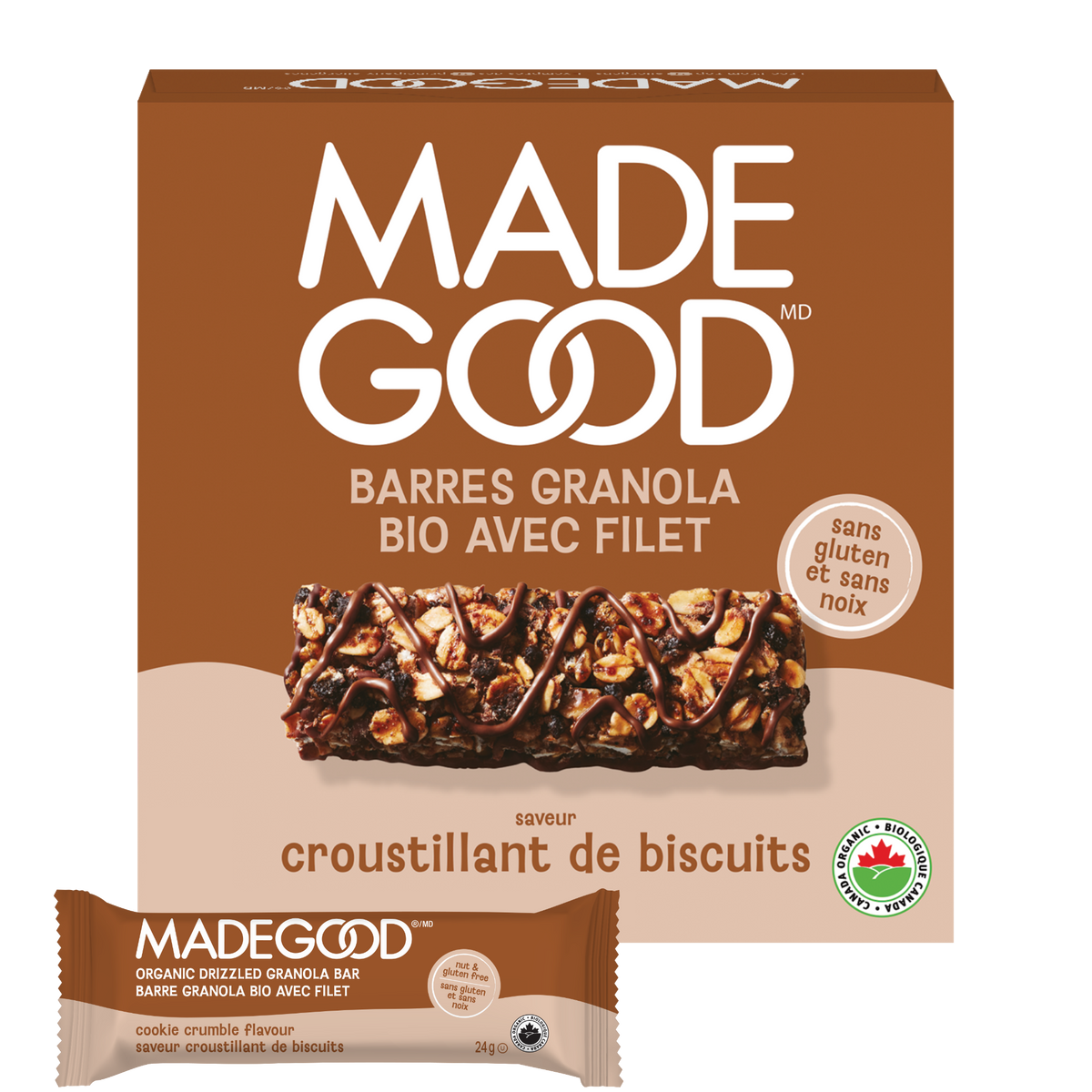 Barres granola avec filet de chocolat saveur Croustillant de biscuits Boîte de 30 barres