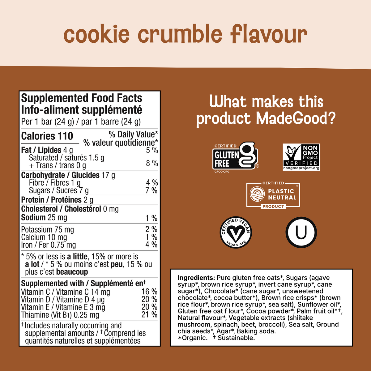 Barres granola avec filet de chocolat saveur Croustillant de biscuits Boîte de 30 barres