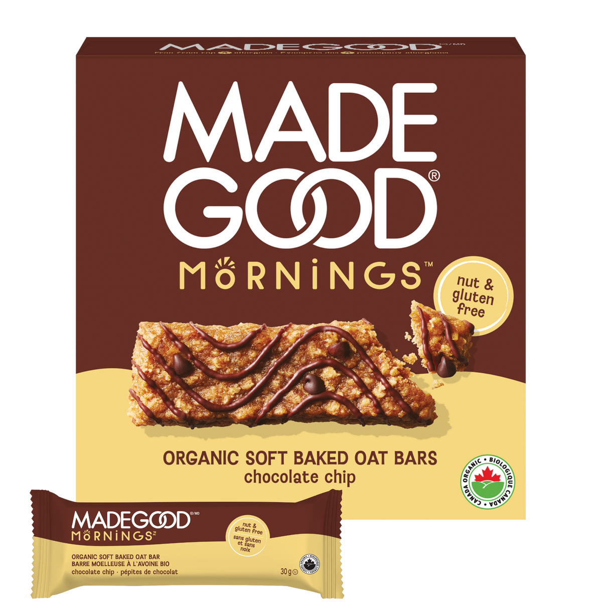 MadeGood Barres moelleuses à l'avoine Pépites de chocolat Boîte de 30 barres