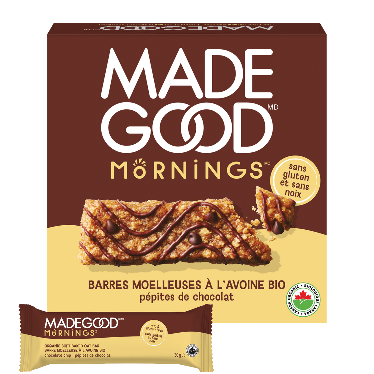 MadeGood Barres moelleuses à l'avoine Pépites de chocolat Boîte de 30 barres