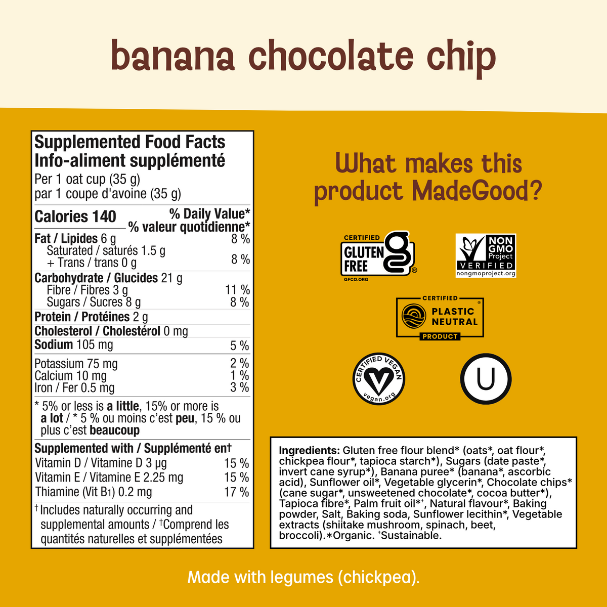 Banana Chocolate Chip Organic Baked Oat Cups