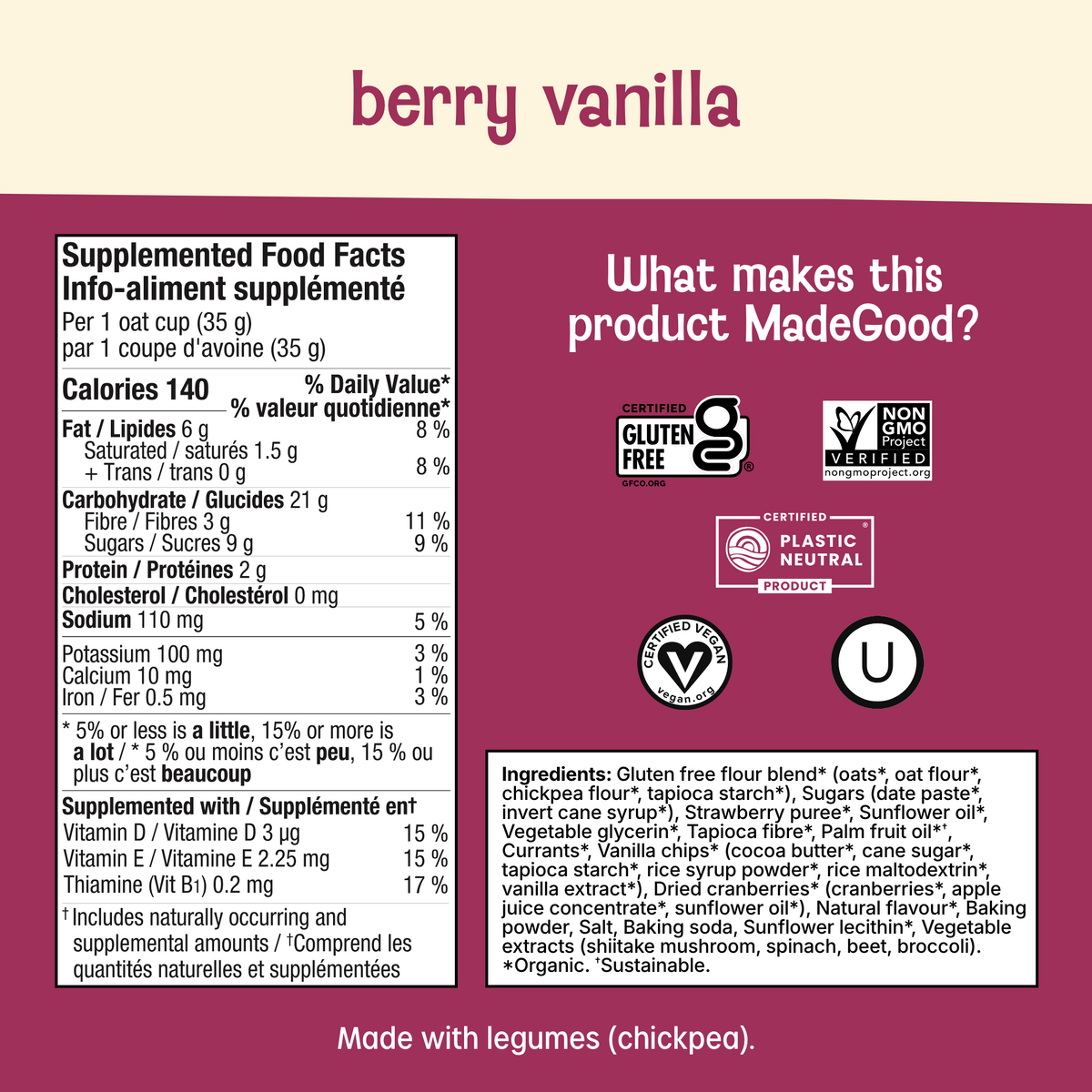 Berry Vanilla Organic Baked Oat Cups