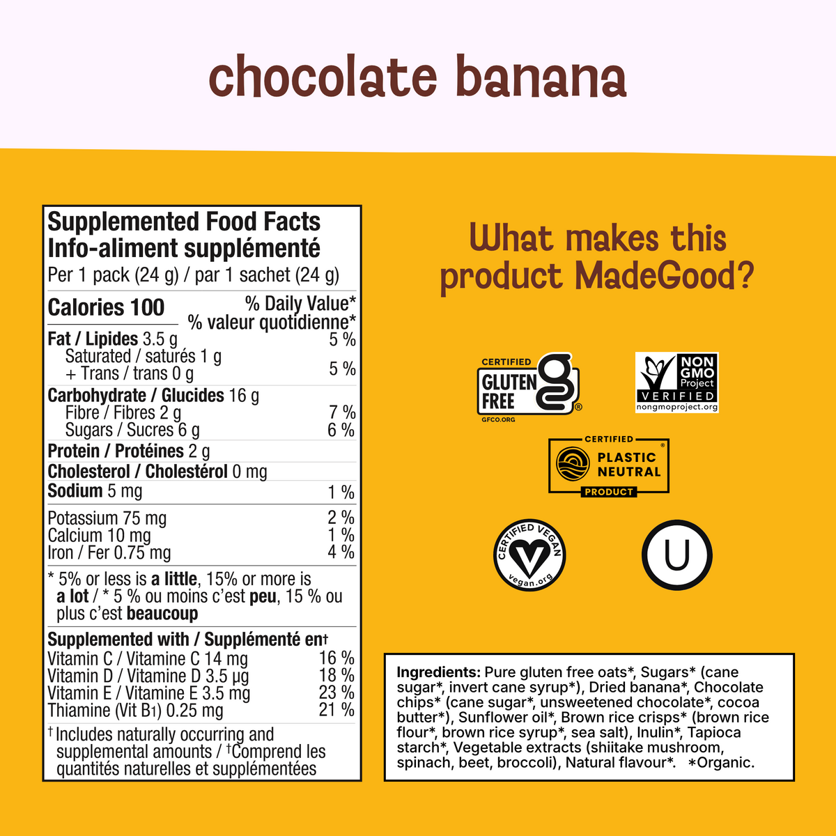Bouchées Granola Chocolat banane Boîte de 28 sachets