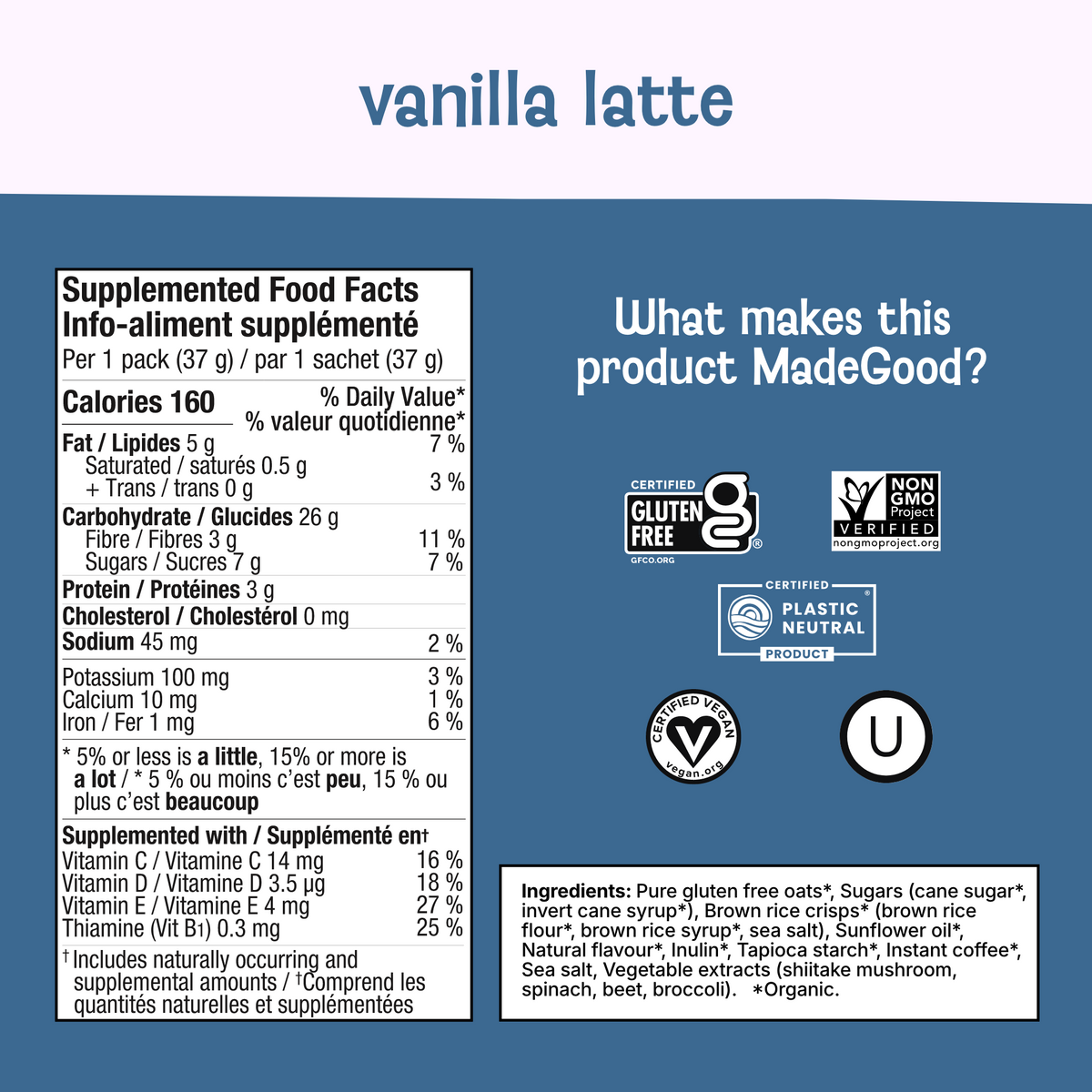 Bouchées de granola bio au latte à la vanille