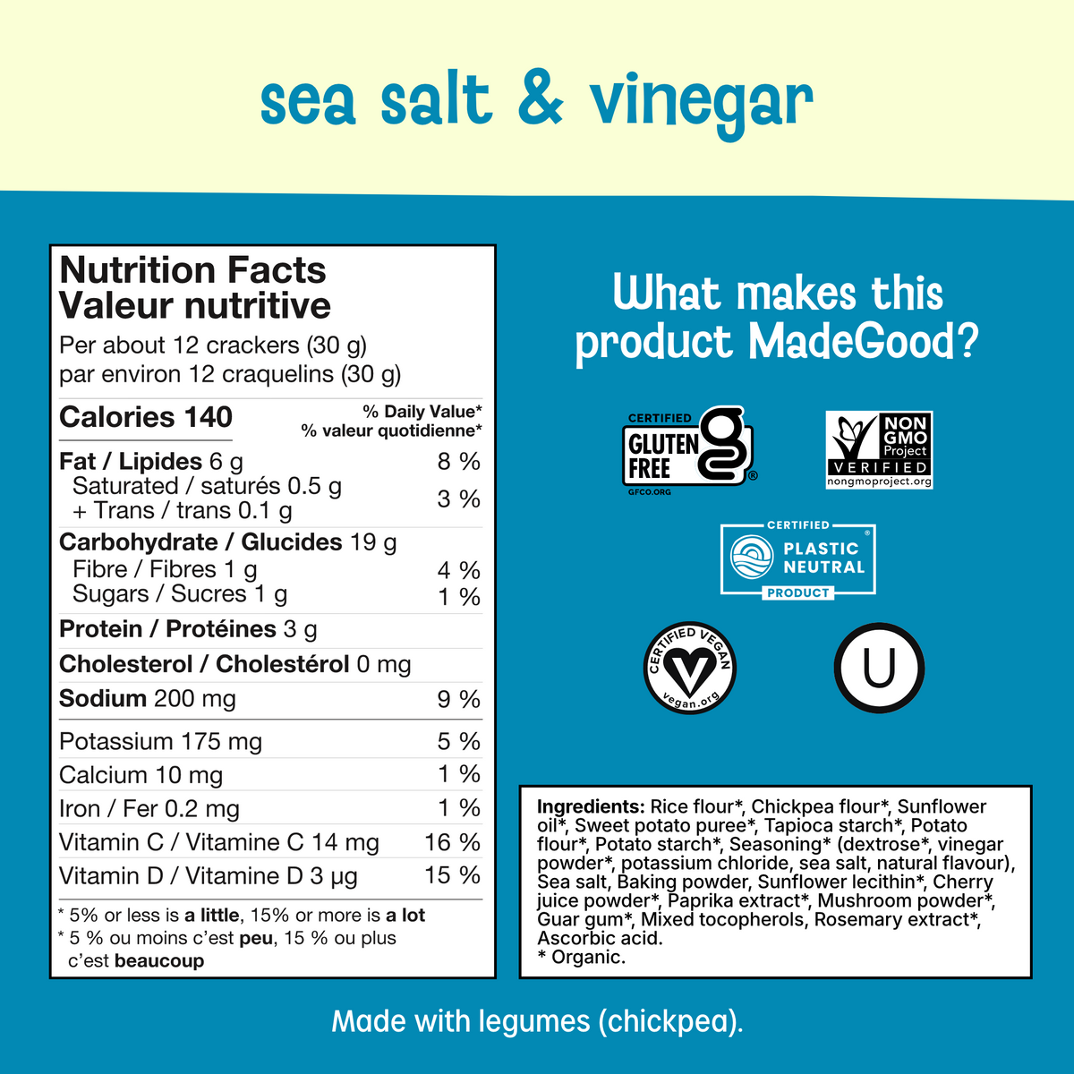 Snackers Sel de Mer et Vinaigre Craquelins Bio à la Patate Douce