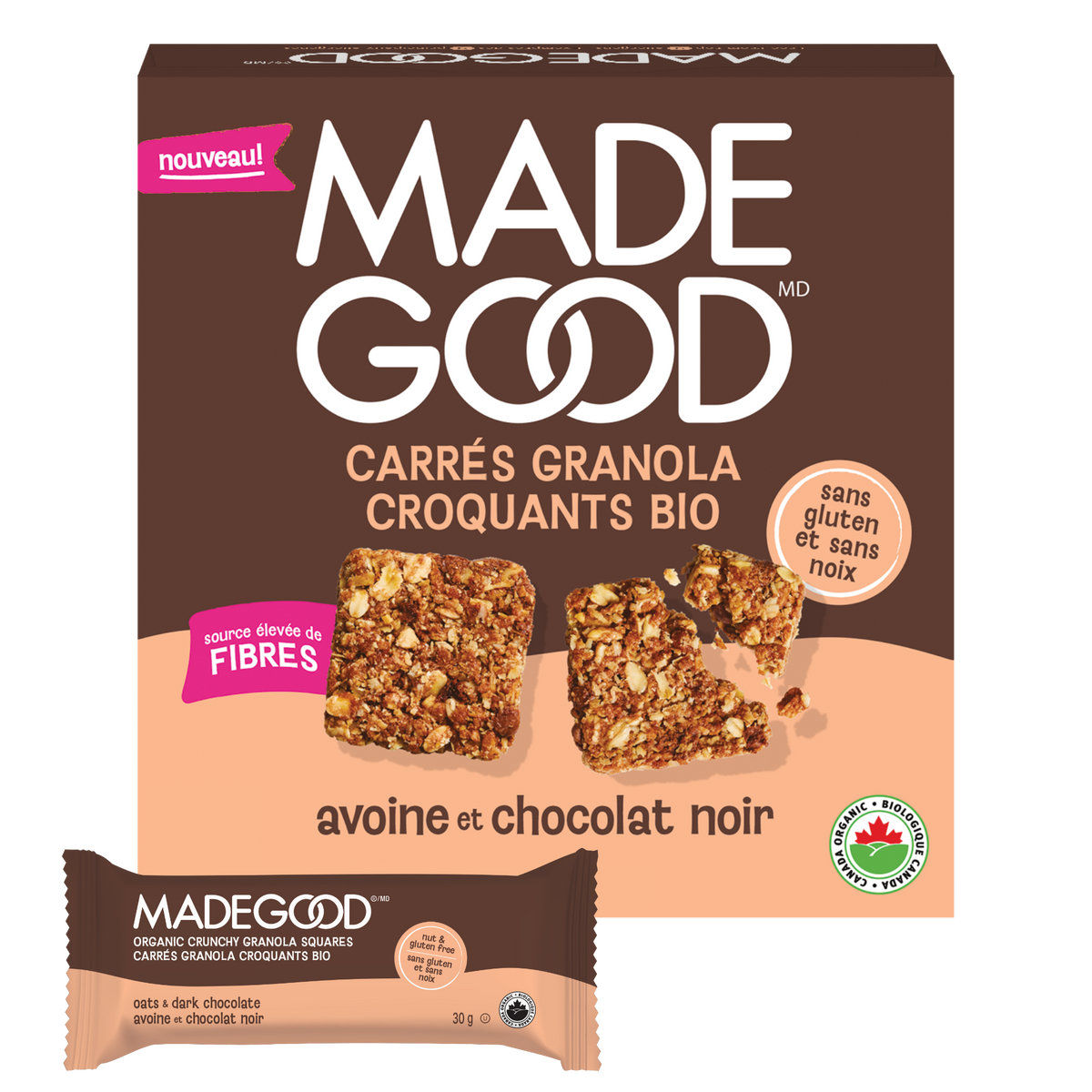 Carrés granola croquants - Avoine et chocolat noir