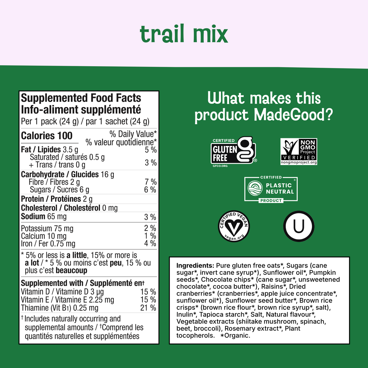Bouchées de granola biologique aux fruits secs et graines