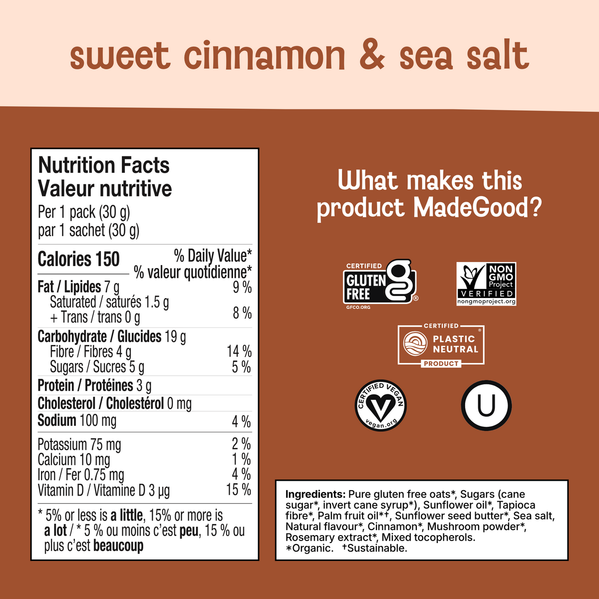 Carrés de granola croustillants - Cannelle douce et sel marin