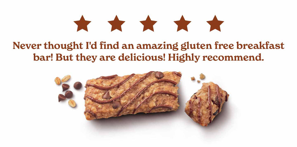 5 start review "Never thought I'd find an amazing gluten free breakfast bar! But they are delicious! Highly recommend." 